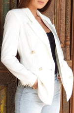 Serafina Gold Buttoned Swish Blazer - White