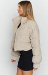 Katrina Oversize High Neck Cropped Puffer jacket - Beige