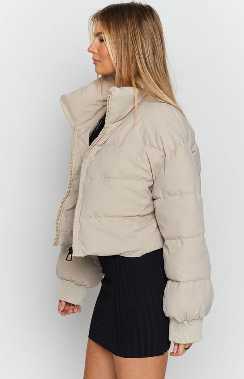 Katrina Oversize High Neck Cropped Puffer jacket - Beige