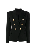 Serafina Gold Buttoned Swish Blazer - Black