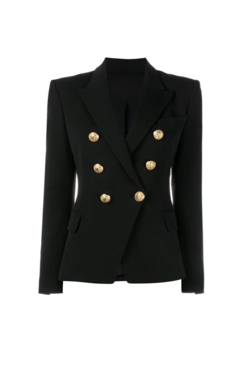 Serafina Gold Buttoned Swish Blazer - Black