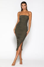 Sofia Mesh Maxi Dress - Khaki - suneiika