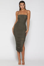 Sofia Mesh Maxi Dress - Khaki - suneiika