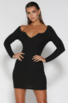 Taylor V-Neck Mini Dress - Black - suneiika