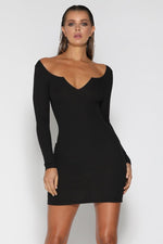 Taylor V-Neck Mini Dress - Black - suneiika