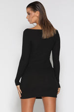 Taylor V-Neck Mini Dress - Black - suneiika