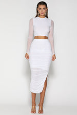 Mirah Mesh High Waisted Maxi Skirt - White - suneiika