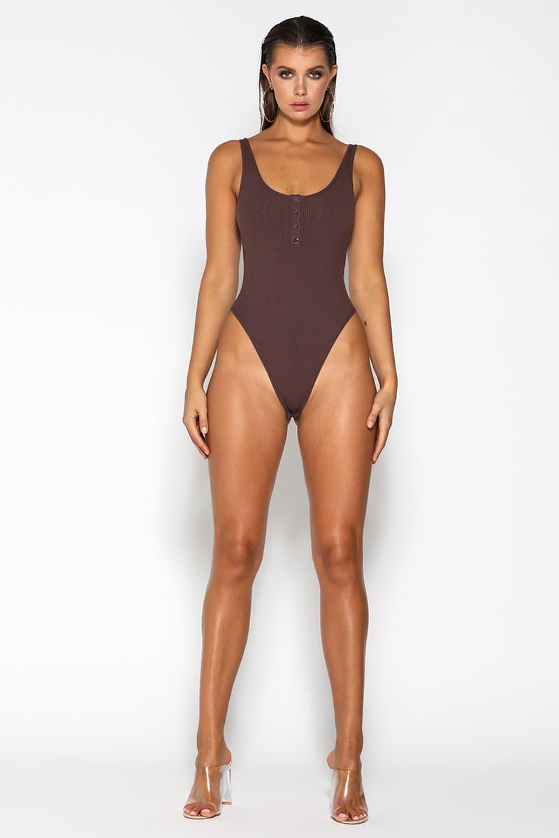 Ava Ribbed Bodysuit - Mauve - suneiika