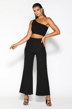 Stacy One Shoulder Crop Top - Black - suneiika