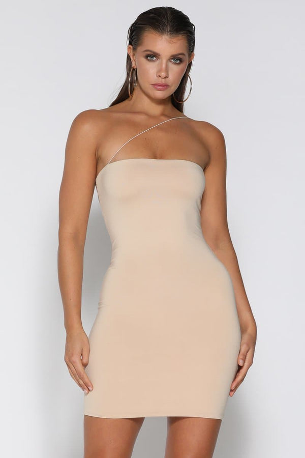 Angelina Cross Strap Mini Dress - Nude - suneiika