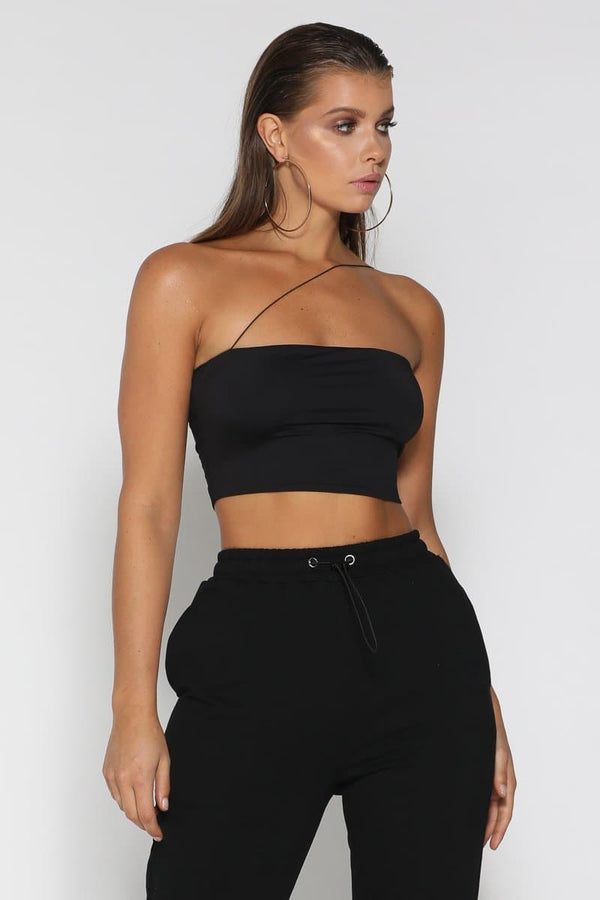 Nina Cross-Strap Crop Top - Black - suneiika