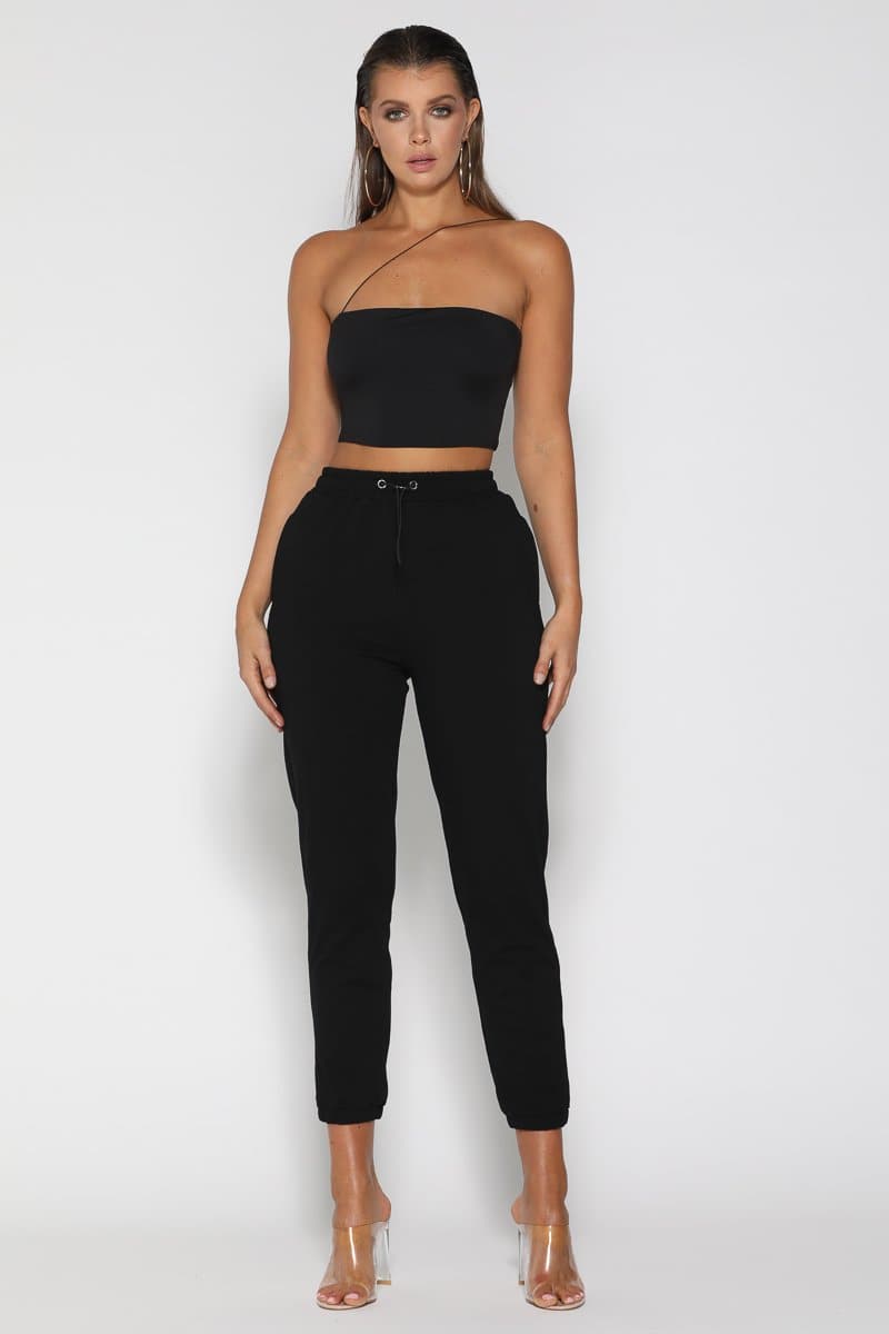 Nina Cross-Strap Crop Top - Black - suneiika