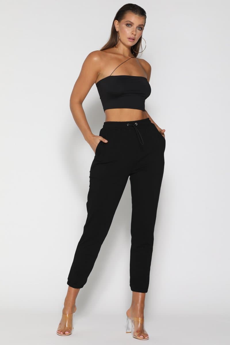 Nina Cross-Strap Crop Top - Black - suneiika