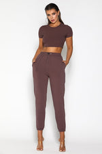 Yvonne Short Sleeve Ribbed Crop Top - Mauve - suneiika