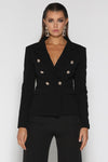 Serafina Gold Buttoned Swish Blazer - Black - suneiika