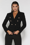 Serafina Gold Buttoned Swish Blazer - Black - suneiika