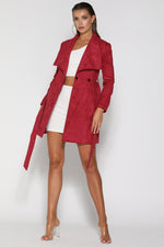 Stella Belted Suede Coat - Burgundy - suneiika