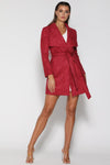 Stella Belted Suede Coat - Burgundy - suneiika