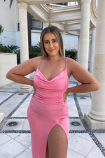 Slinky Slip Low Back Dress - Bubblegum