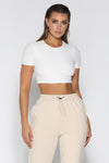 Yvonne Short Sleeve Ribbed Crop Top - White - suneiika