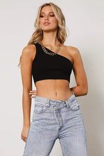 Stacy One Shoulder Crop Top - Black