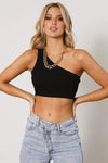 Stacy One Shoulder Crop Top - Black