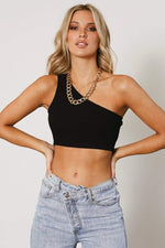 Stacy One Shoulder Crop Top - Black