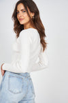 Sally Ribbed Cut Out Chest Knit Top- White