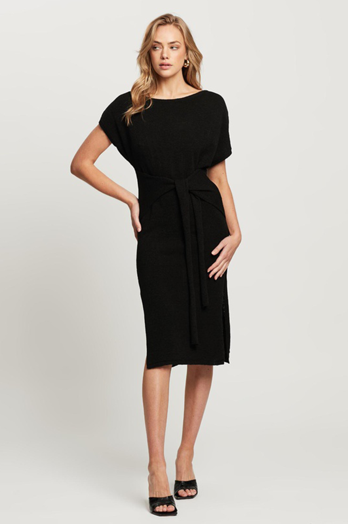 Moxie Knot Front Knit Dress - Black