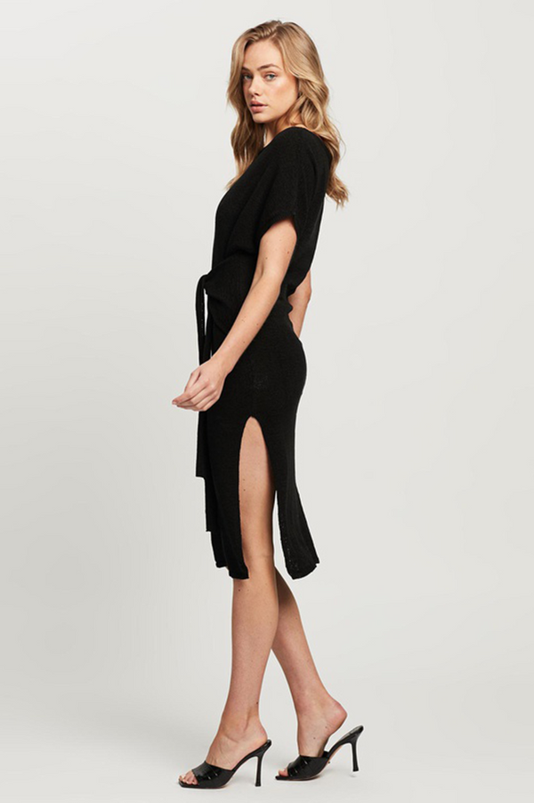 Moxie Knot Front Knit Dress - Black