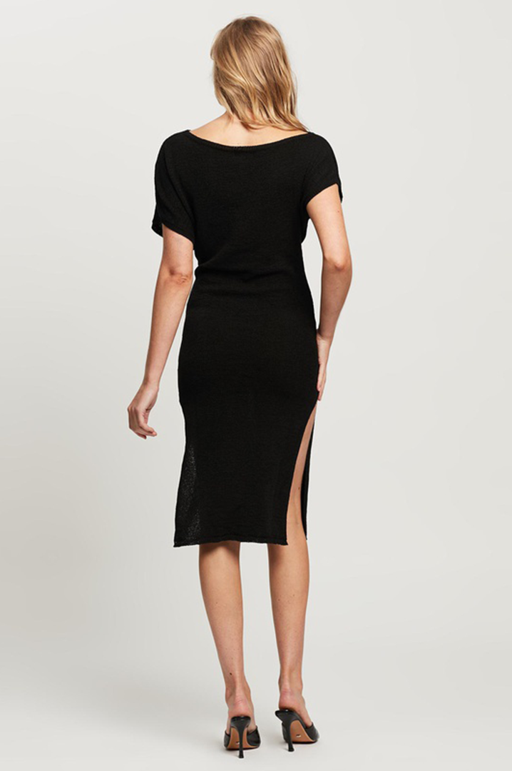 Moxie Knot Front Knit Dress - Black