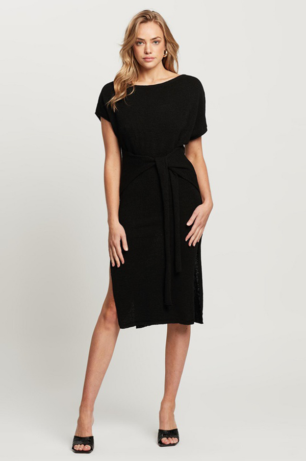 Moxie Knot Front Knit Dress - Black