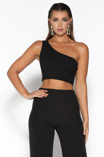 Stacy One Shoulder Crop Top - Black