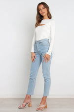 Sally Ribbed Cut Out Chest Knit Top- White