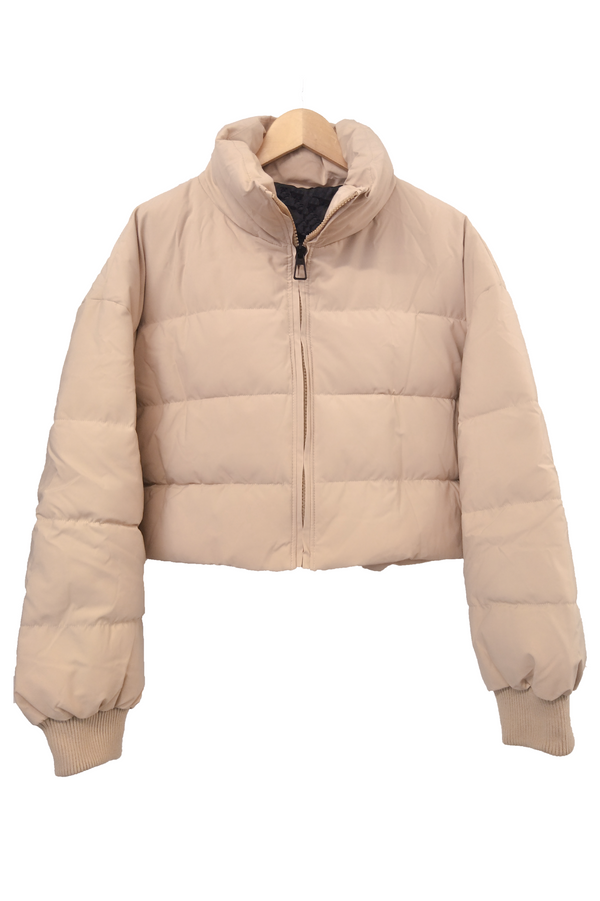 Katrina Oversize High Neck Cropped Puffer jacket - Beige