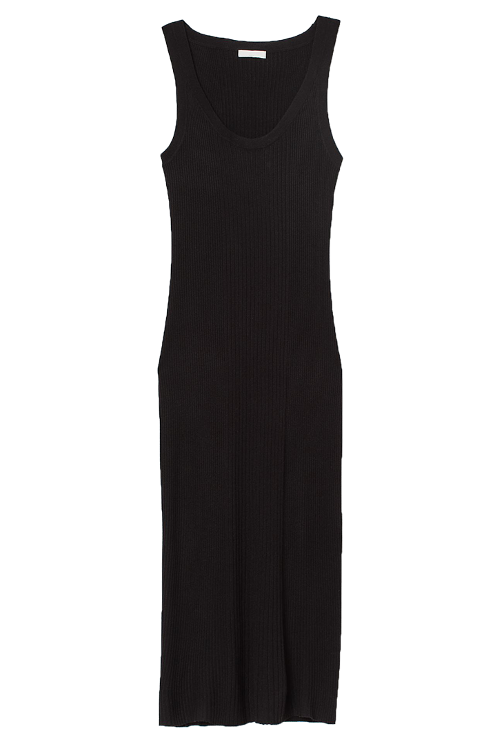 Georgia Ribbed Tank Midi Dress - Black